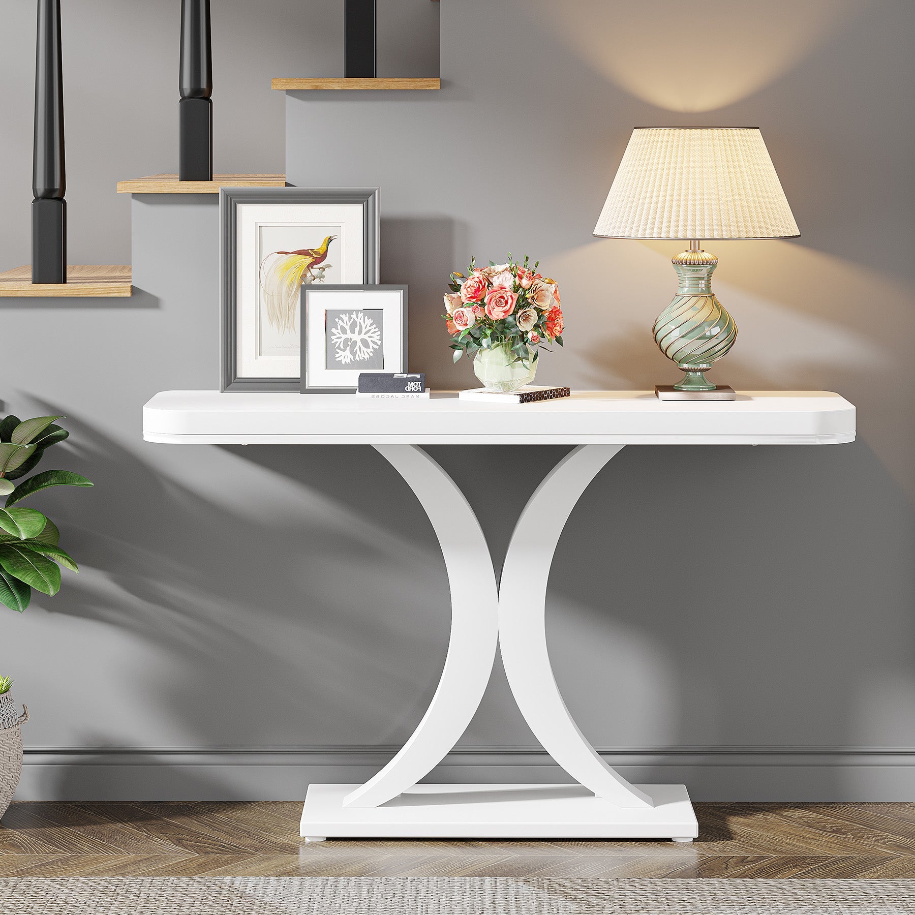 40 Console Table, Narrow Entryway Foyer Table with Geometric Base