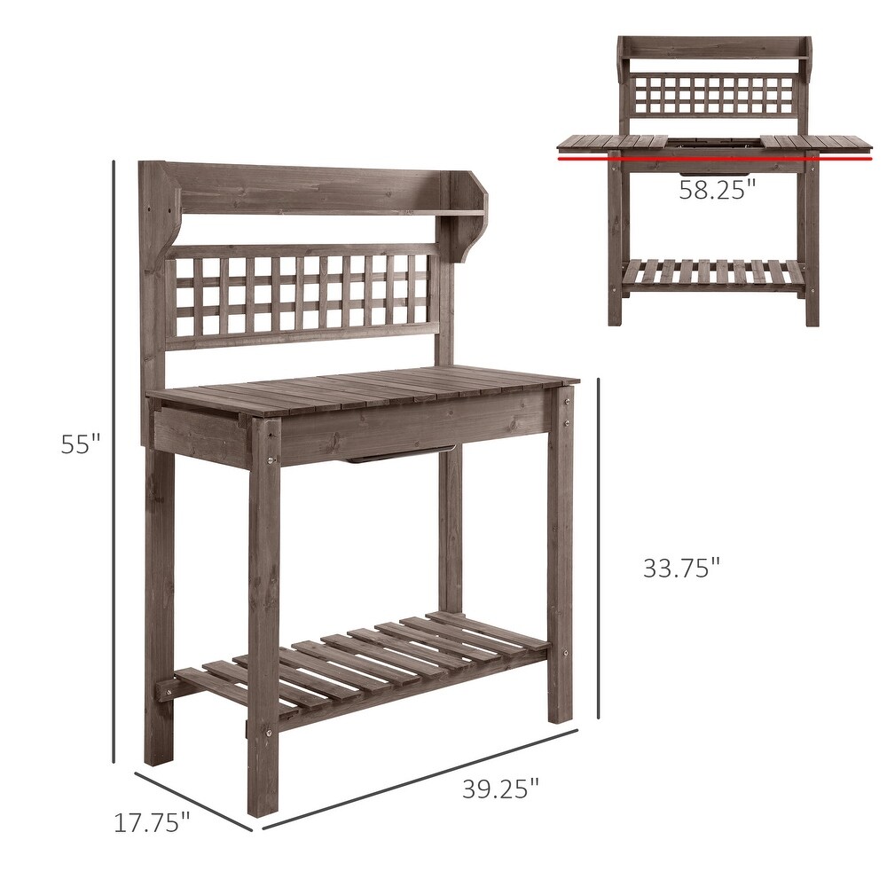 Outsunny 39'' x 18'' x 55'' Wood Garden Potting Work Table with Hidden Storage  Sink Basin    Below Clapboard