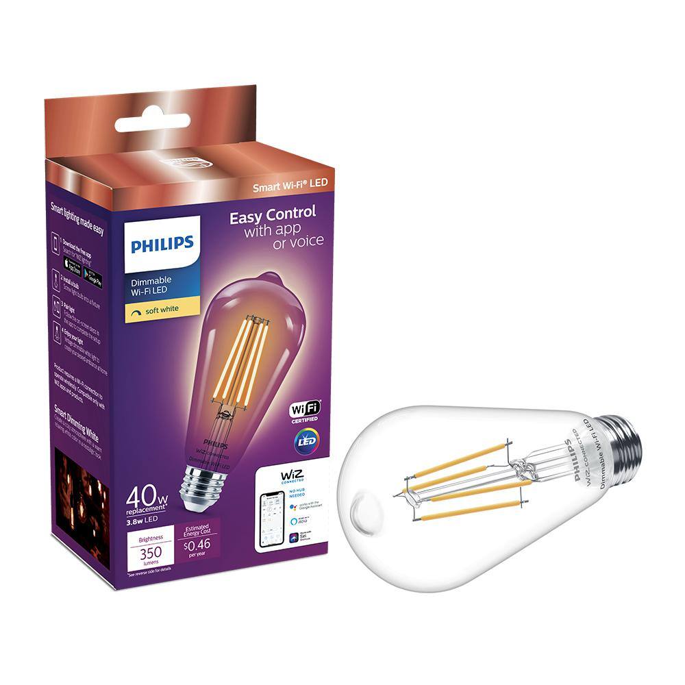 Philips Soft White ST19 LED 40W Equivalent Dimmable Smart Wi-Fi Wiz Connected Wireless Light Bulb (1-Pack) 555557