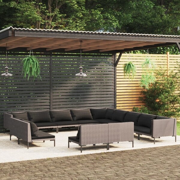 13 Piece Patio Lounge Set with Cushions Poly Rattan Dark Gray - Overstock - 36364819