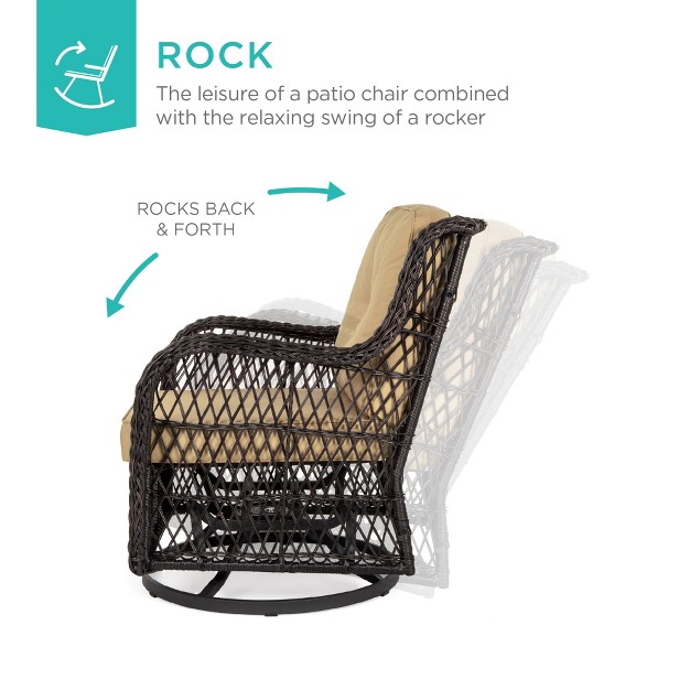 Best Choice Products 3 piece Patio Wicker Bistro Furniture Set W 2 Cushioned Swivel Rocking Chairs Side Table