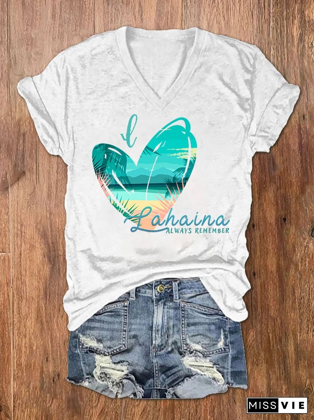 Women's Lahaina Always Remember Print V-Neck T-Shirt