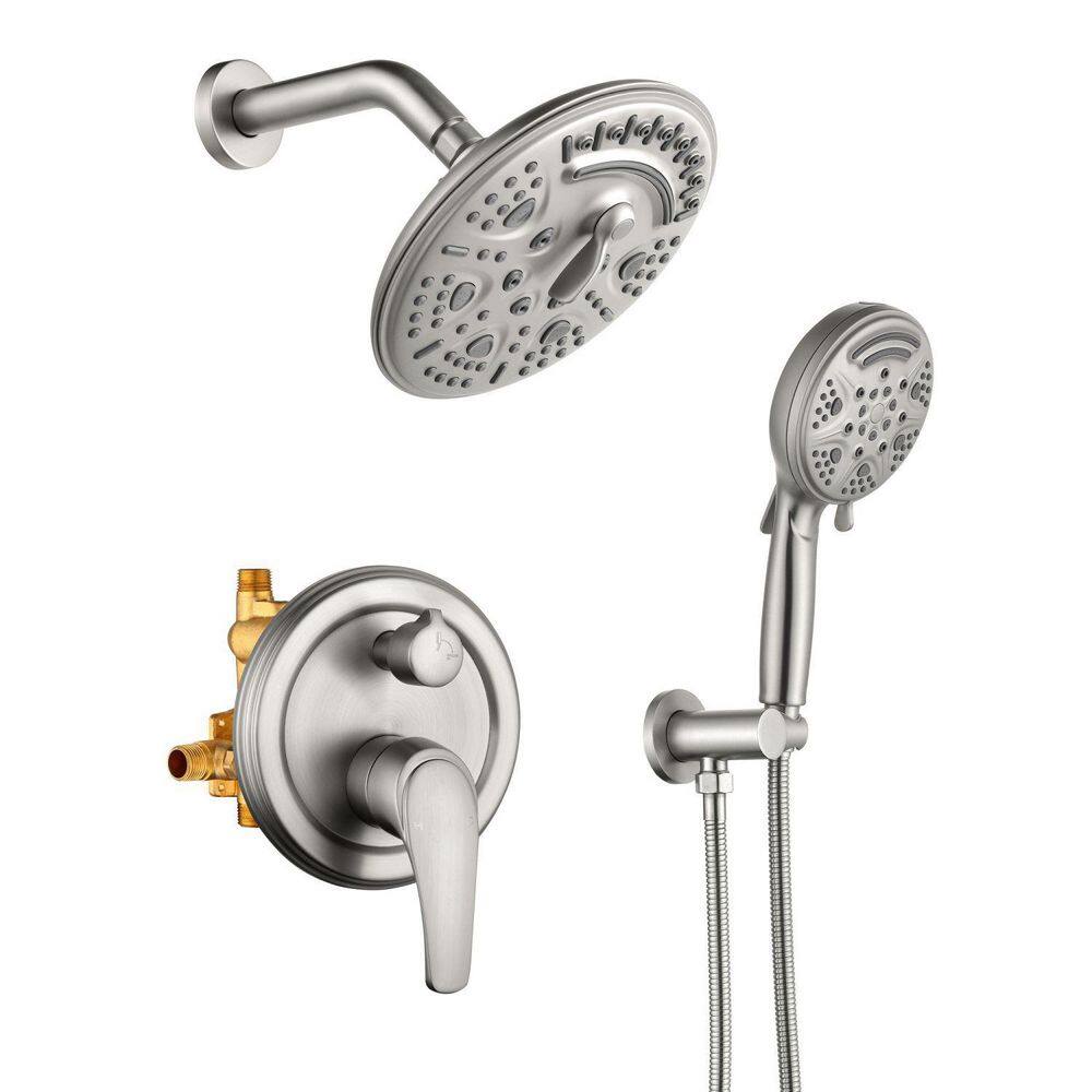 Satico 9-Spray Patterns with 2.5GPM Round 8 in. Wall Mounted Rain Dual Shower Heads and Handheld in Brushed Nickel SC019BDA