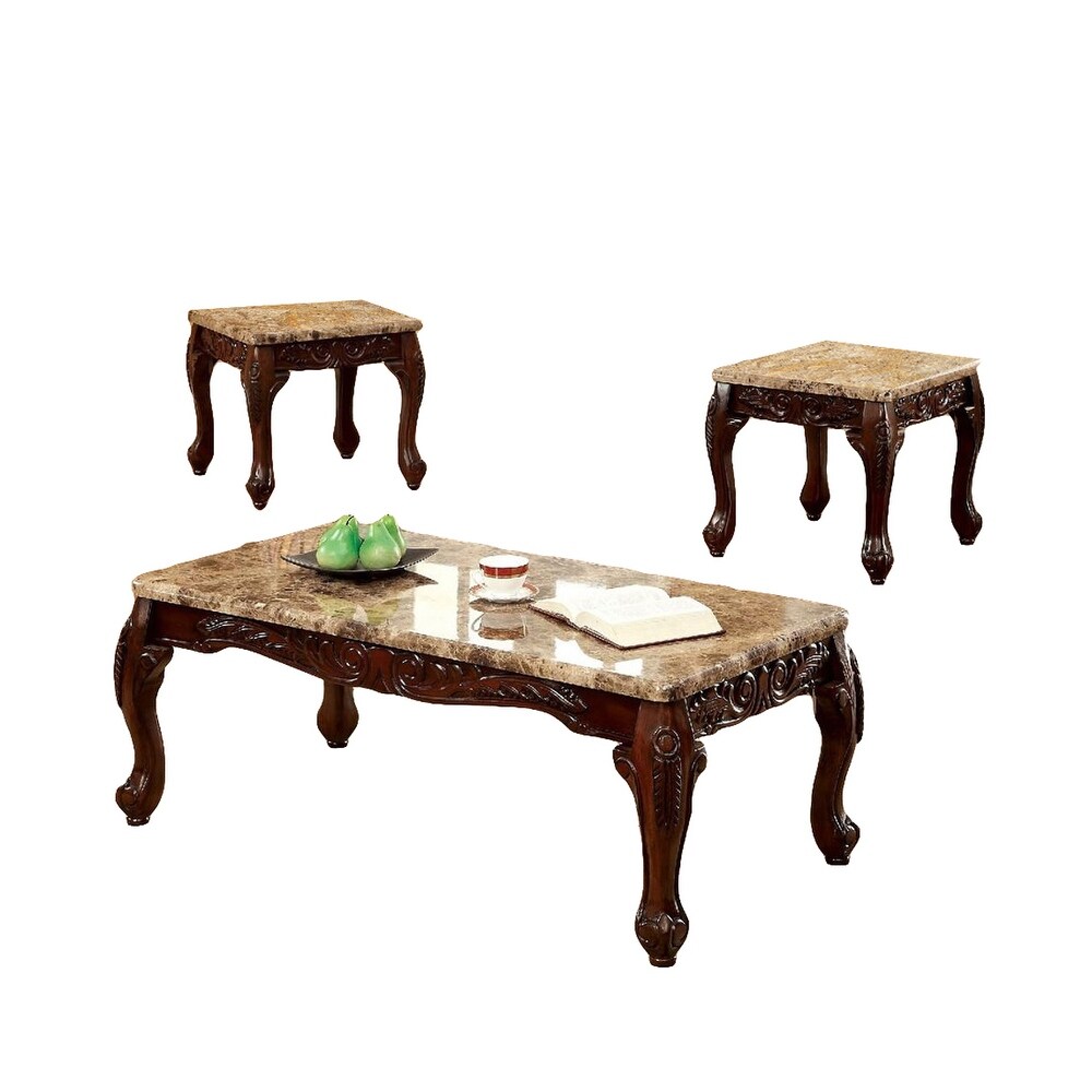 3 Piece Table Set With Faux Marble Table Top