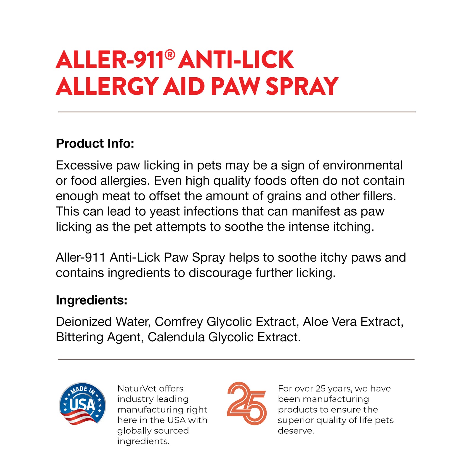 NaturVet Aller911 Antilick Paw Spray for Dogs and Cats