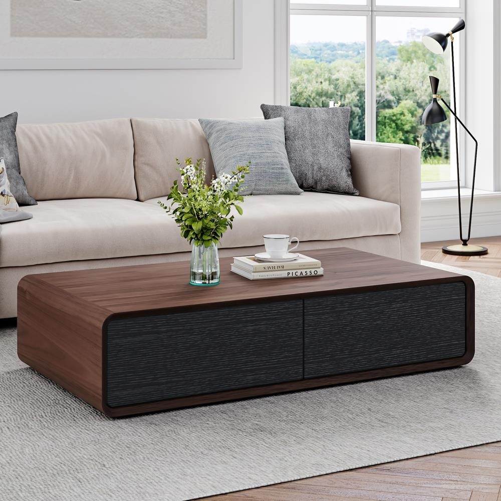 51'' Modern Rectangular Solid Wood Coffee Table，4 Drawers