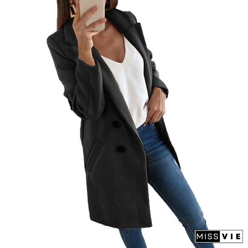 Winter and Autumn Woman Long Wool Coat Solid Color Elegant Blend Coats Slim Fashion Female Long Coat Outerwear Jackets Plus Size S-5XL