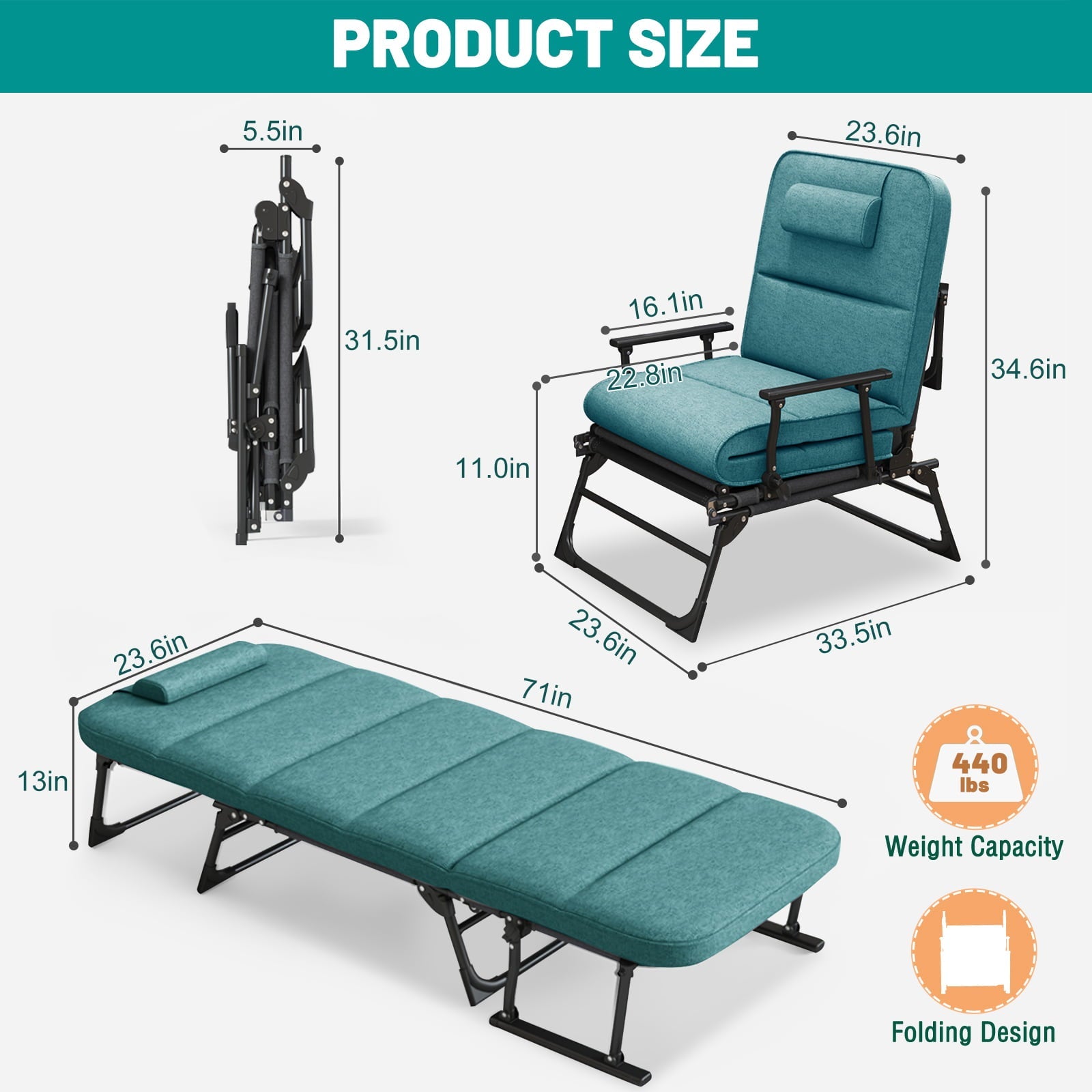 MOPHOTO Portable Beds Frame with Mattress,Folding Camping Cot, Folding Home Guest Beds, Foldaway Rest Cots for Adults Kids, Office Nap Cot, Hideaway Cots,Green