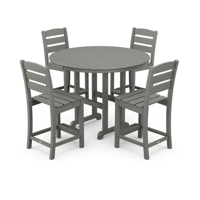 Polywood Lakeside 5-Piece Farmhouse Round Side Chair Counter Set PWS617-1