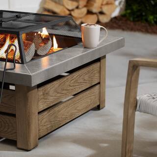 Hampton Bay Stoneham 34 in. x 15.5 in. Square Steel Wood Fire Pit with Tile Top 2195FPA-1-34