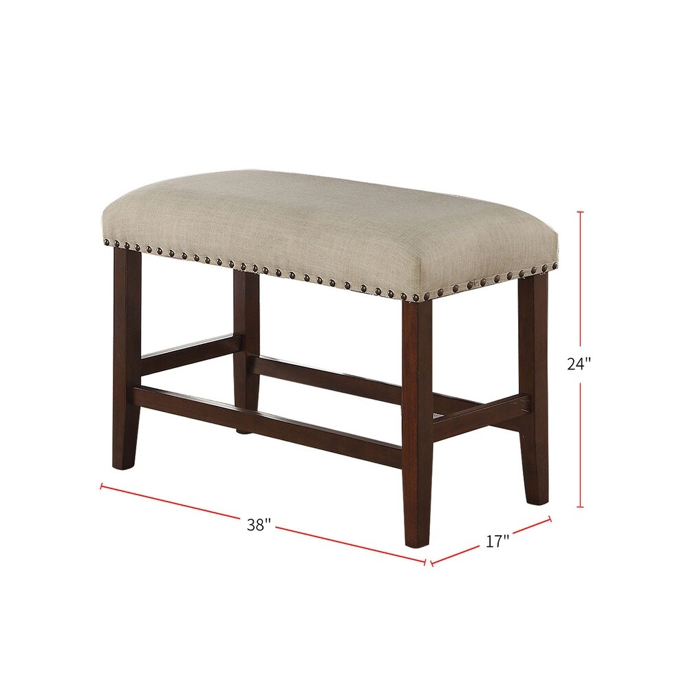 Upholstered Cream Cushion Dining Bench  Cherry Brown