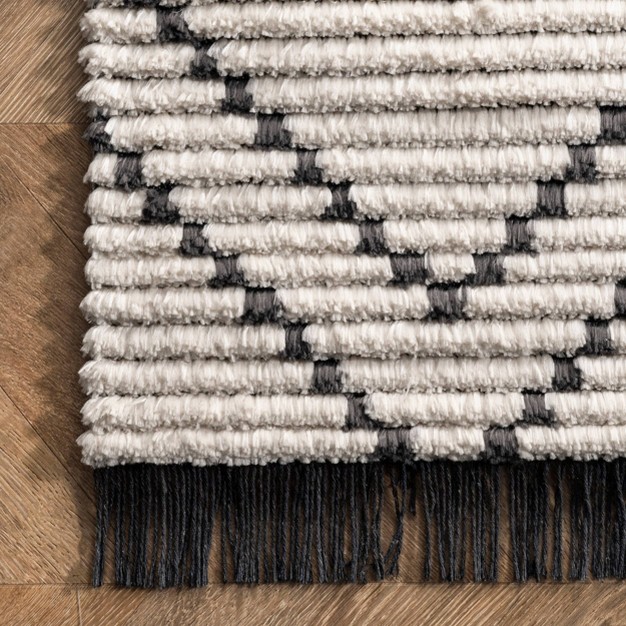 3 x27 x5 x27 Carlina Modern Geometric Soft Shag Fringe Area Rug Beige Nuloom