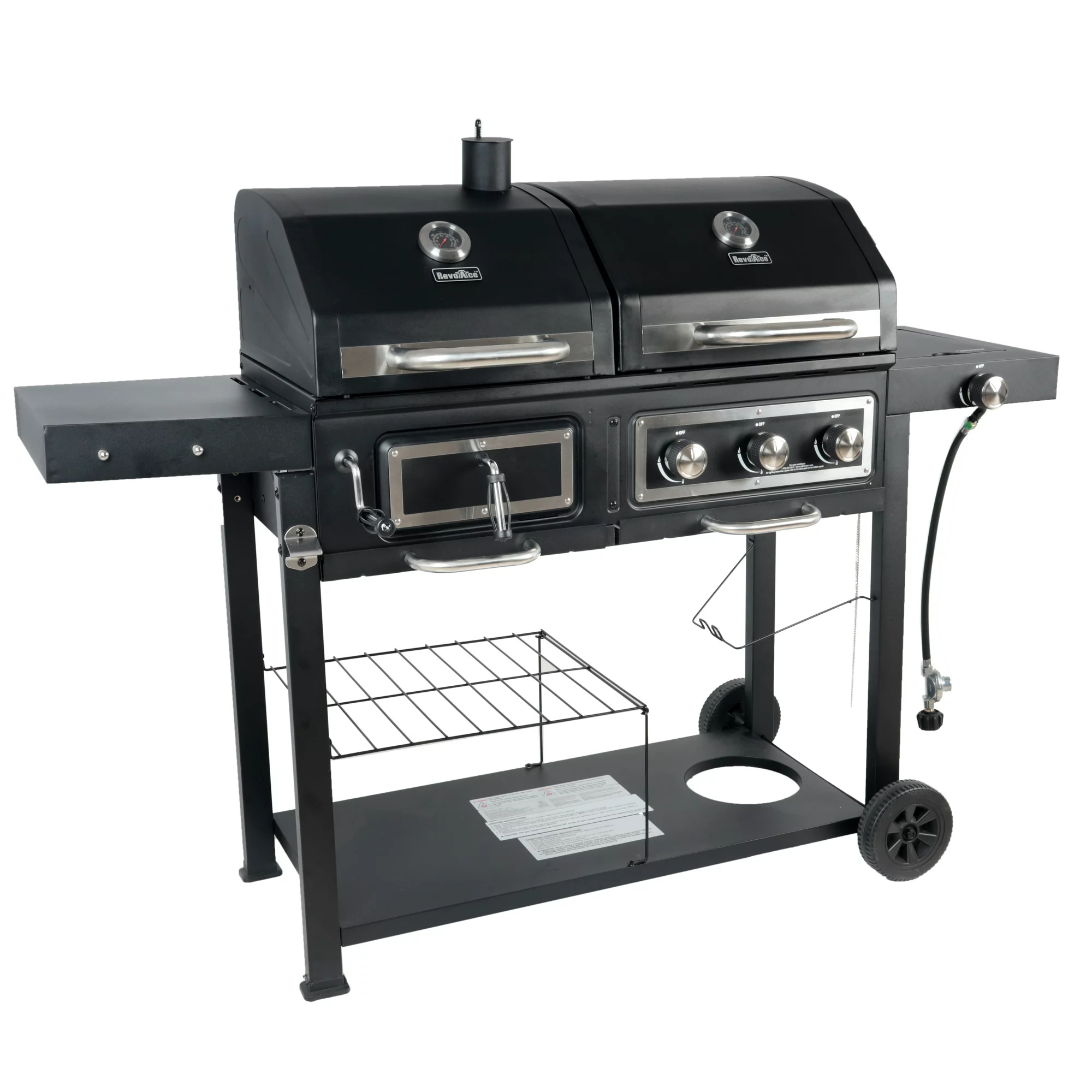 RevoAce Dual Fuel Gas and Charcoal Combo Grill， Black with Stainless