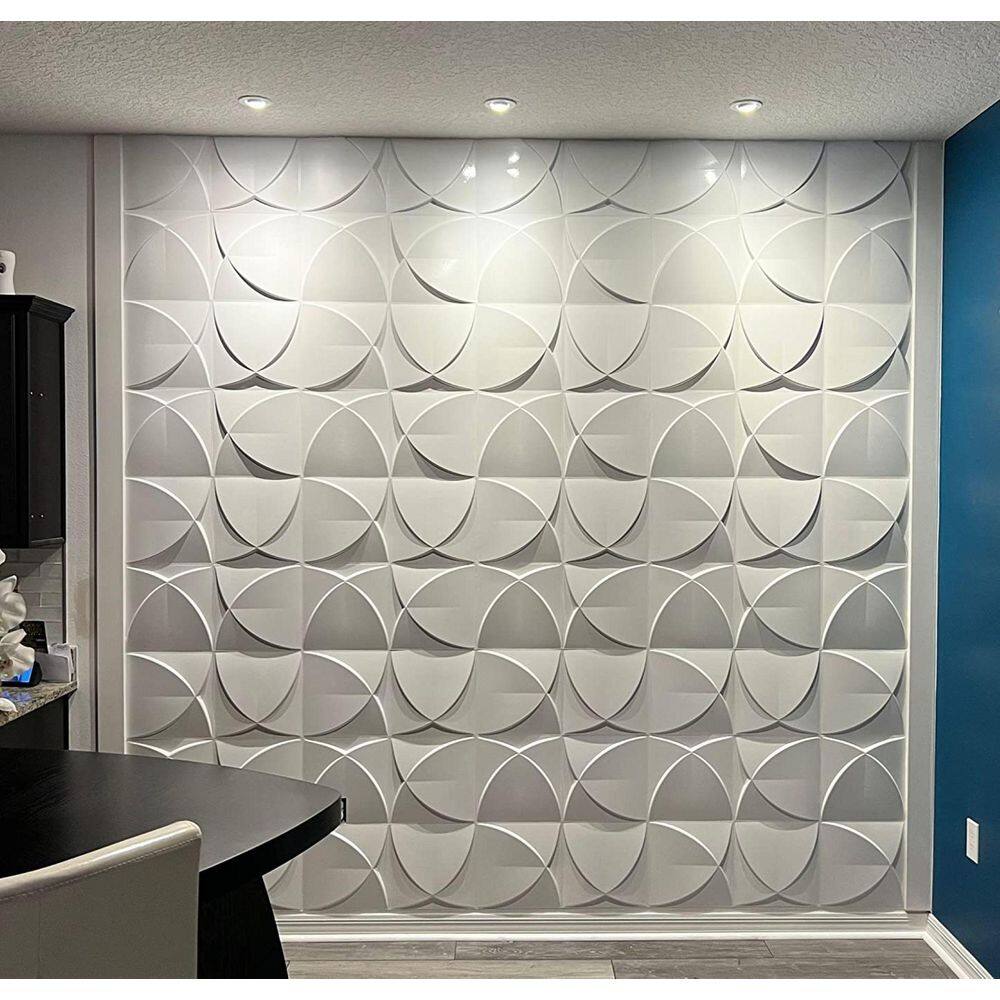 Art3dwallpanels 11.8 in. x 11.8 in. White Windmill Design PVC 3D Wall Panels for Interior Wall Pack of 33 Tiles (32 sq. ft.Box) A10hd329