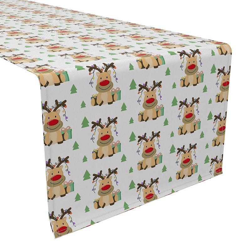 Table Runner， 100% Cotton， 16x108， Cartoon Christmas Deer