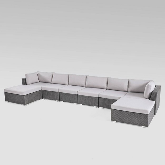 Santa Rosa 8pc Wicker Sectional Sofa Set Gray silver Christopher Knight Home