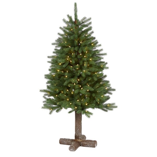 5' Napa Valley Pine Artificial Christmas Tree with 200 Warm White LED Lights，335 Bendable Branches on a Faux Wood Stand