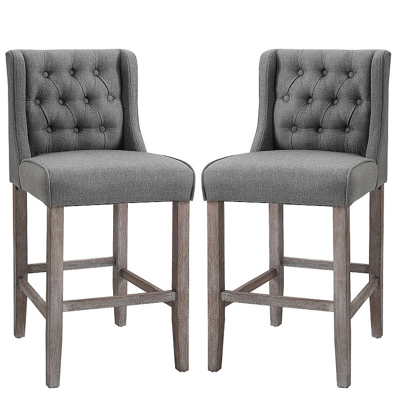 HOMCOM 26.25 Counter Height Bar Stools Set of 2 Tufted Wingback Armless Upholstered Dining Chair with Rubber Wood Legs Ivory