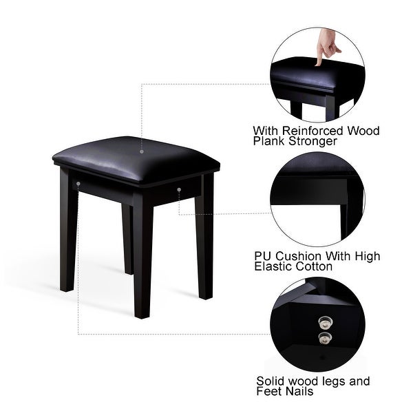 Vanity Stool Wood Dressing PU Padded Chair