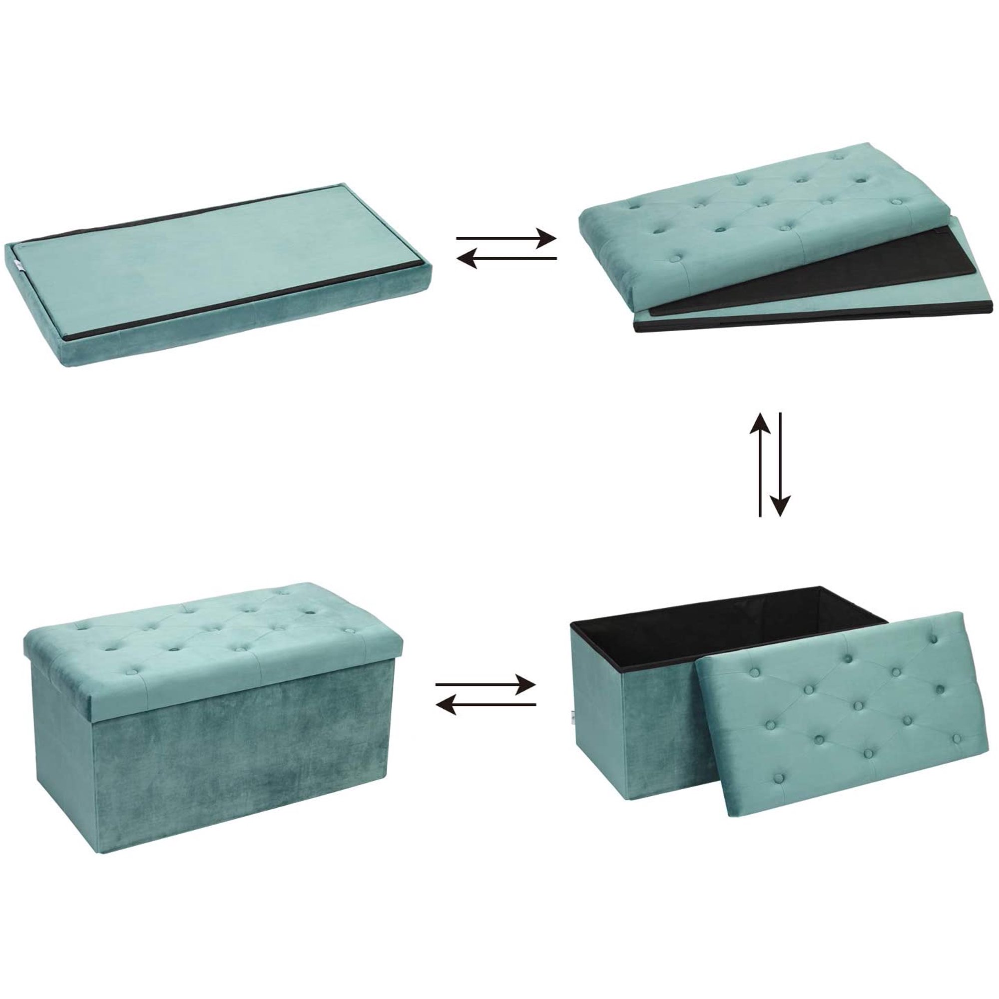 Pinplus Folding Storage Ottoman Cube Bench， 30 and 15 Ottoman Foot Rest Stool Seat， Teal