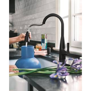 MOEN Haelyn Single-Handle Pull-Down Sprayer Kitchen Faucet with Reflex and Power Clean in Matte Black 87627BL