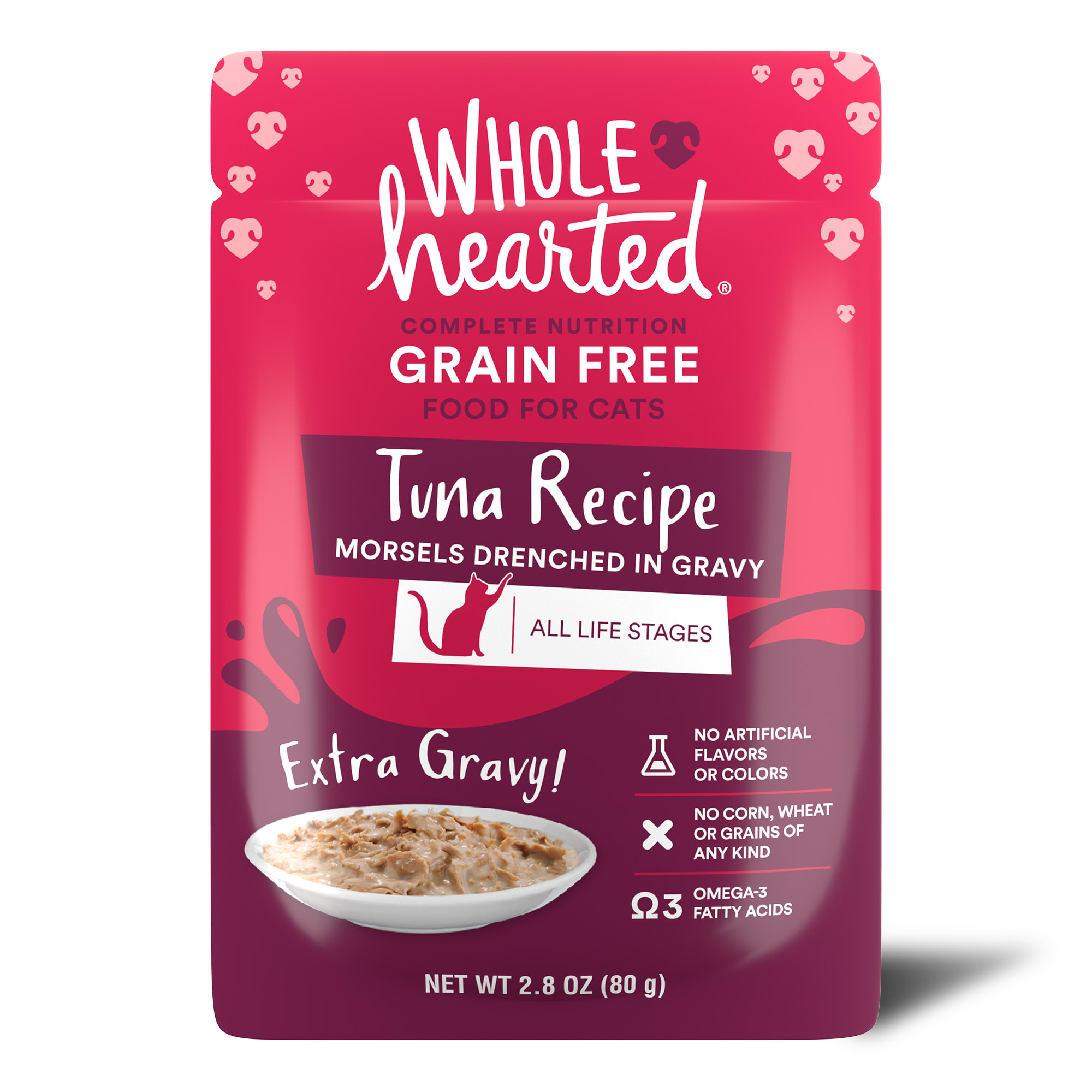 WholeHearted All Life Stages Grain-Free Tuna Recipe Morsels in Extra Gravy Wet Cat Food， 2.8 oz.， Case of 12