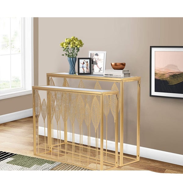 ADECO End Table Set of 2 Gold Leaves Accent Coffee Nightstands Stool