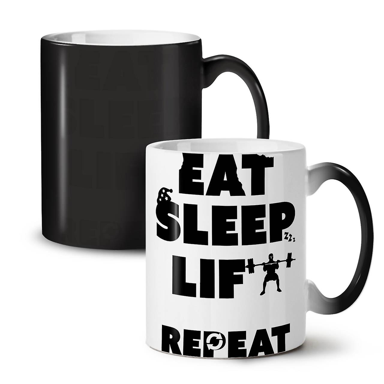 Eat Sleep Lift Gym Sport NEW Black Colour Changing Tea Coffee Ceramic Mug 11 oz | Wellcoda