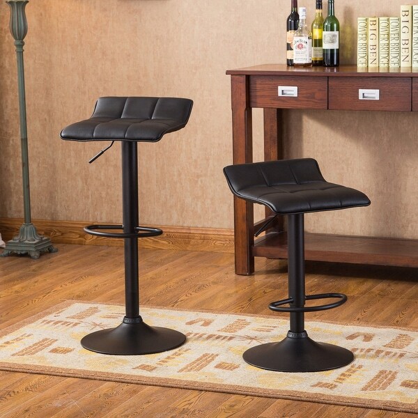 Bar Stool with Swivel and Adjustable Height， Black， Set of 2