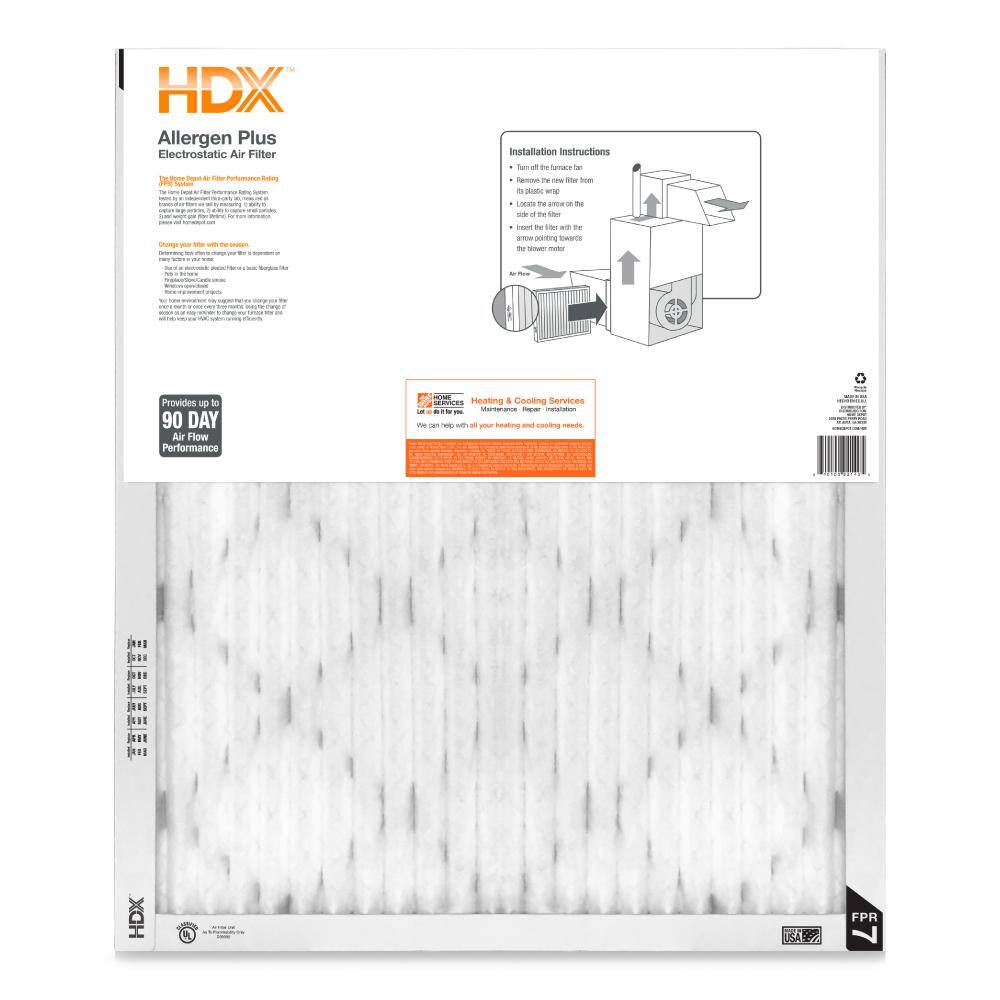 HDX 18 in. x 20 in. x 1 in. Allergen Plus Pleated Air Filter FPR 7 HDX1P7-011820