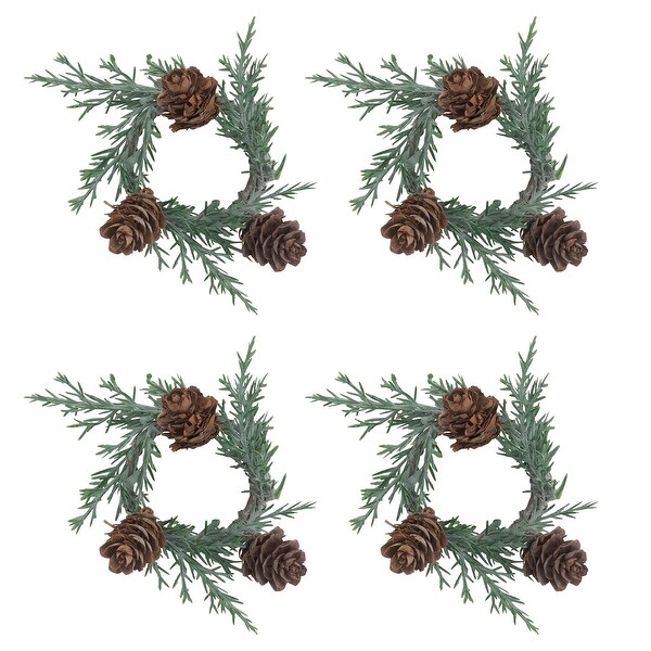 Holiday Napkin Rings With Pine Cone Design (Set of 4)