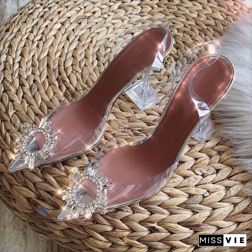 Transparent PVC Sandals Women Pointed Clear Crystal Cup High Heel Stilettos Sexy Pumps Summer Shoes Peep Toe Women Pumps Size 43