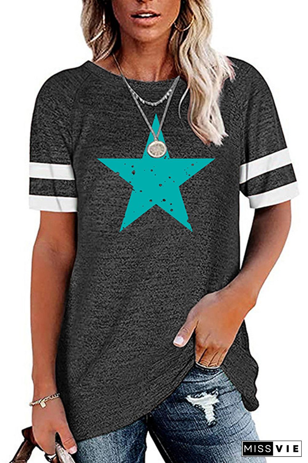 Star Print Graphic Tees for Women Wholesale Short Sleeve T shirts Top