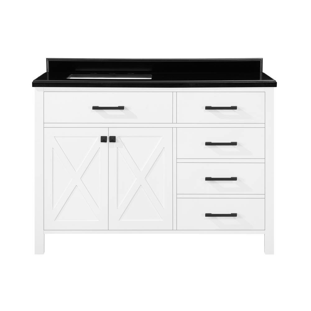 Home Decorators Collection Ainsley 48 in. W x 22 in. D x 34.5 in. H Single Sink Bath Vanity in White with Black Granite Top Ainsley 48W-B