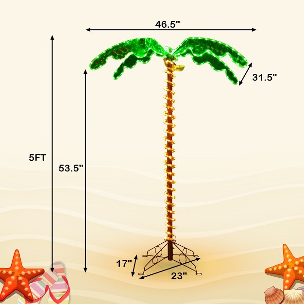 Costway 5ft Pre lit Led Rope Light Palm Tree Hawaii style Holiday Decor W 198 Led Lights