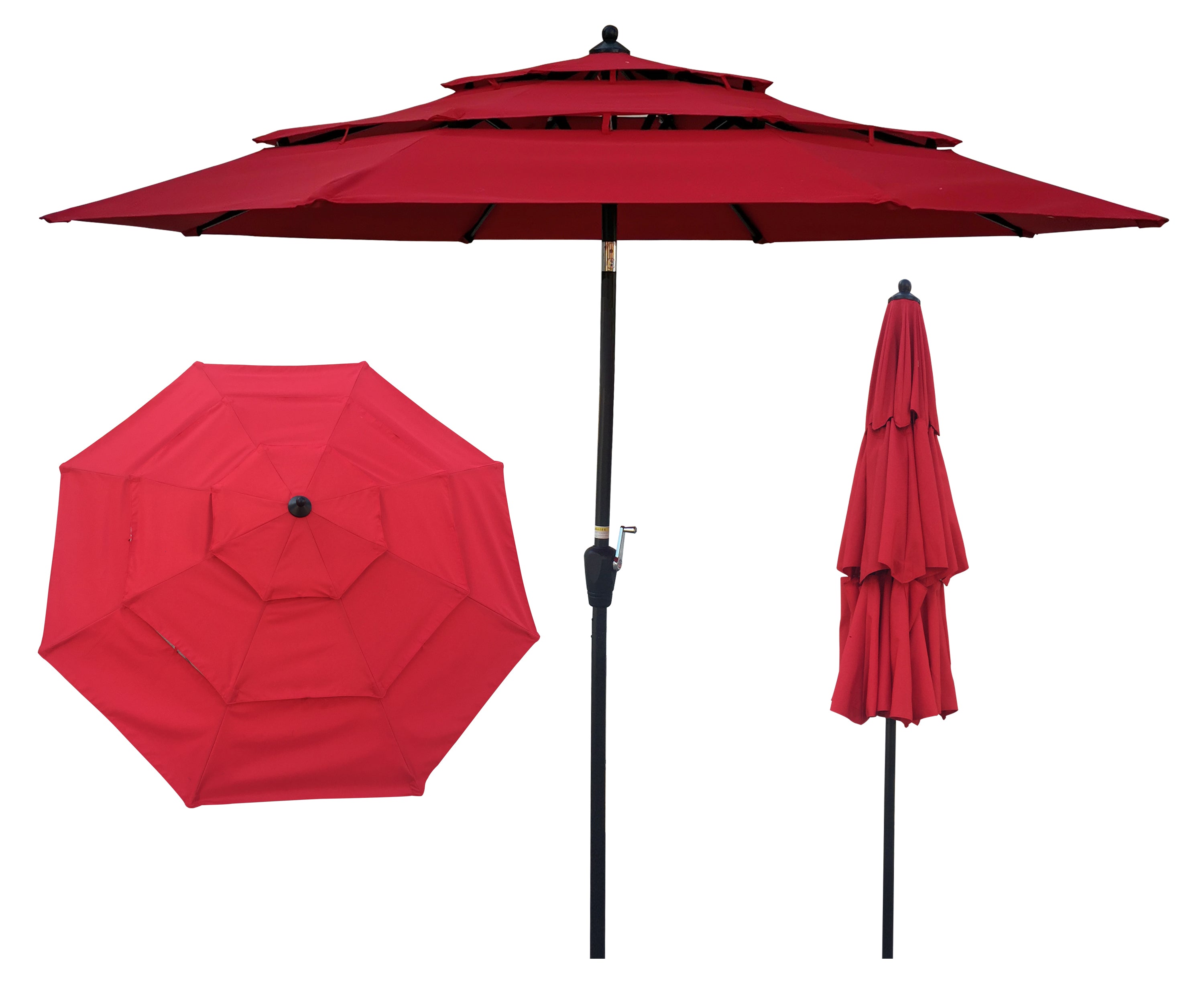 9' Market Crank Tilt Polyester Patio Umbrella, Outdoor Market Umbrella Aluminum Table Patio Umbrella with Tilt and Crank, Backyard Garden Parasol (Red)