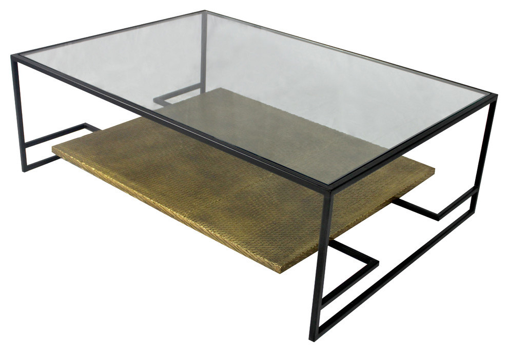 Milan Cooper Cocktail Table  Glass Top and Bronze Metal Cladded Shelf on Iron   Industrial   Coffee Tables   by Moti  Houzz