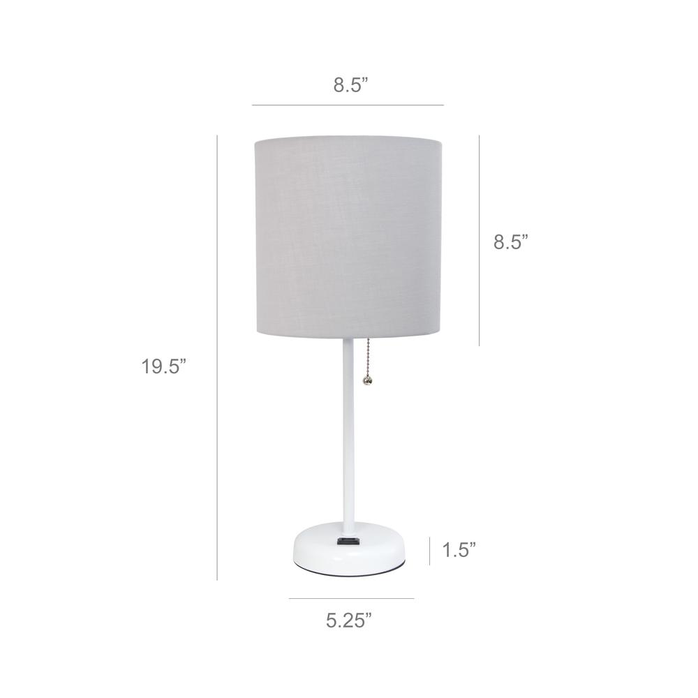 LimeLights White Stick Lamp with Charging Outlet and Fabric Shade