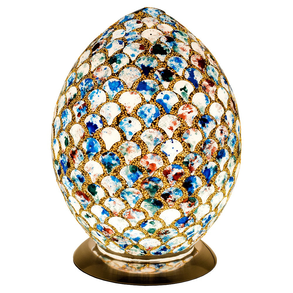 Febland LM74BLT Blue Mosaic Tile Vintage Egg Table Lamp 30cm