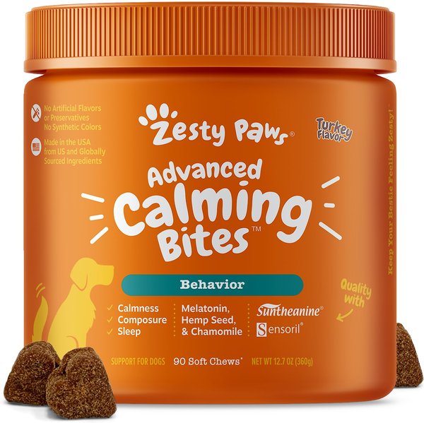 Zesty Paws Advanced Calming Bites Turkey Flavored Soft Chews Calming Supplement for Dogs