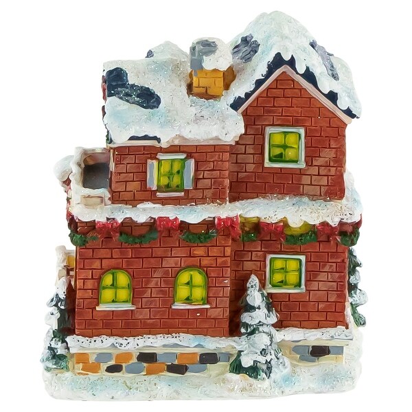 Two Story Snowy House with Garland and Wreaths Christmas Village Decoration