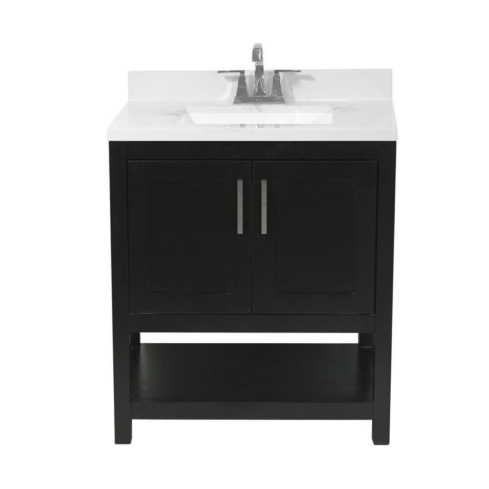 Amluxx Tufino 31 in. Bath Vanity in Espresso with Cultured Marble Vanity Top w Backsplash in Carrara White with White Basin TF30ES-T31CRB