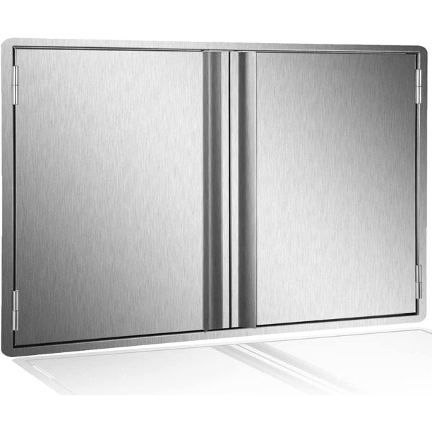 Marada 29.5" W x 22" H Double Door Kitchen Outdoor 304 All Brushed Stainless Steel Flush Mount Double Wall Door for BBQ Island & Gril