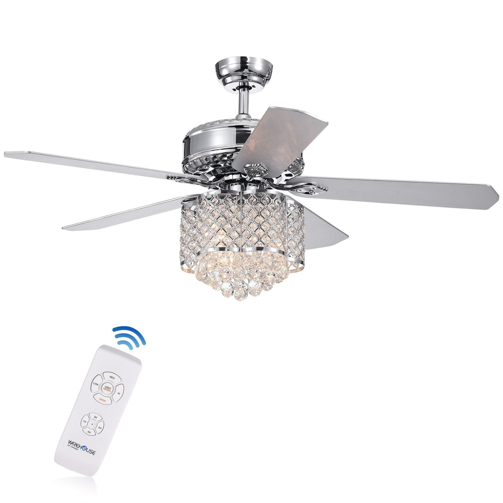 Deidor 5-blade 52-inch Chrome Ceiling Fan with 3-Light Crystal Chandelier (Remote Controlled)