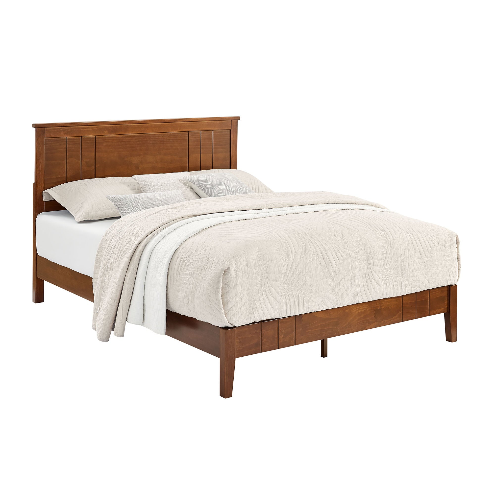 MUSEHOMEINC Mid-Century Modern Solid Wooden Platform Bed with Adjustable Height Headboard for Bedroom,Queen Size Wooden Bed Frame with Headboard,Wood Slat Support & No Box Spring Needed,Queen…