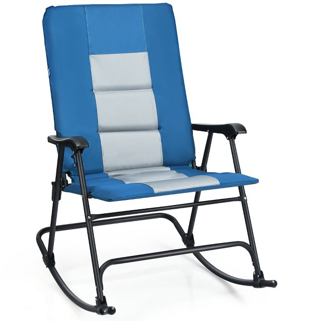 Costway Foldable Rocking Padded Chair Portable Camping Chair With Backrest Armrest Red blue