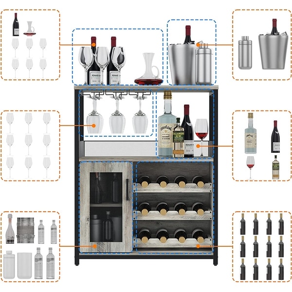 Wine Bar Rack Cabinet with Detachable Wine Rack， Bar Cabinet with Glass Holder