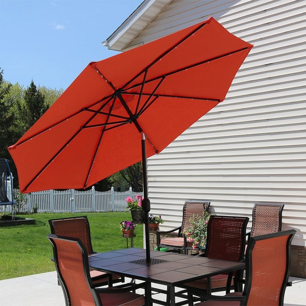 Sunnydaze Outdoor Aluminum Pool Patio Umbrella With Solar Led Lights Tilt And Crank 9 x27