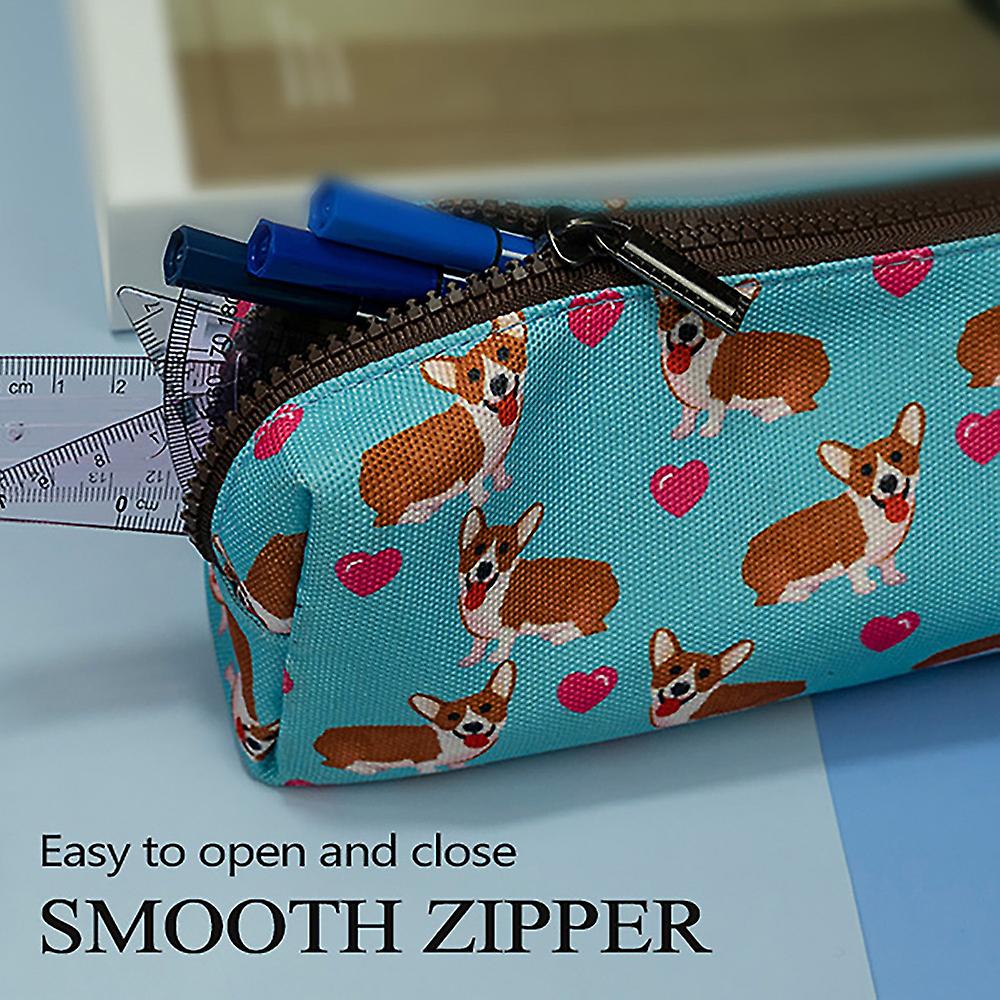 Lparkin Kawaii Corgi Dogs Large Capacity Cute Gadget Canvas Pencil Case Pen Bag Pouch Box Stationary Case Makeup Cosmetic Bag