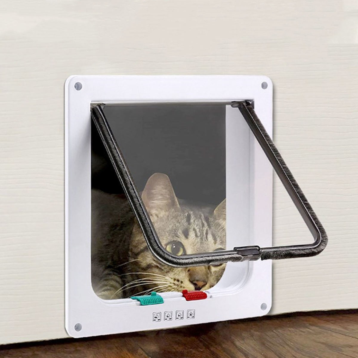 TCMT 4 Way Small Pet Door Cat Puppy Dog Lockable Safe Flap Door ABS White Gate 5.7